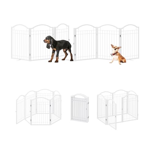 Metal No Assembly Freestanding Dog Gate with Door Walk Through (White / 6 Panels-S)