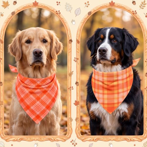 100 Pcs Fall Plaid Dog Bandanas Bulk (Fall Plaid / 31.5 x 21.7 x 21.7 Inch)