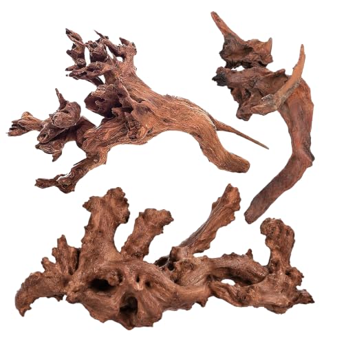 3 PCS Natural Driftwood for Aquarium Decor Fish Tank Decorations (Mopani driftwood （7-11 inch pack of 3）)