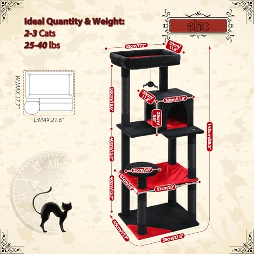 56.3" Cat Tree for Indoor Cats Large Adult with Hammock (Black / 56 Inches)