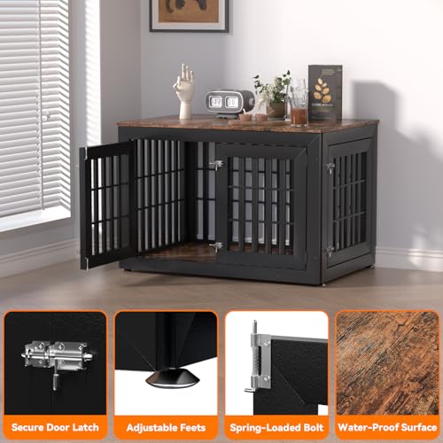 42" Heavy Duty Dog Crate Furniture for Large (42.1"L x 28.7"W x 28.5"H / Black+Brown)