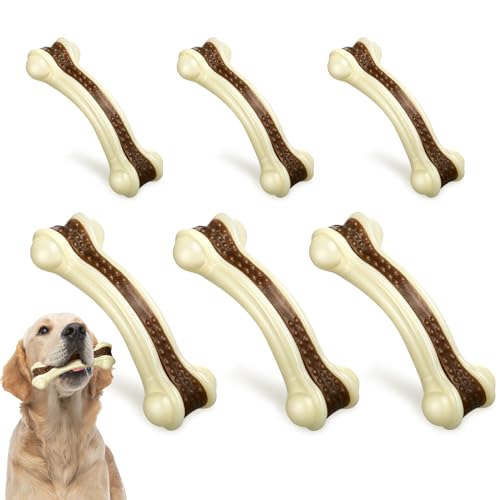 6 Pcs Nylon Dog Bones Toys for Aggressive Chewers (Medium/Large)