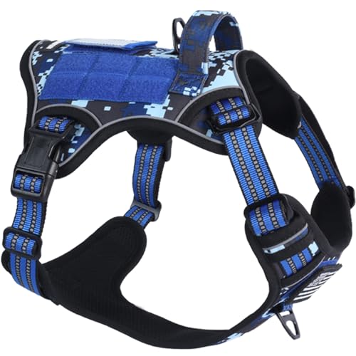 Tactical Dog Harness for Medium Dogs No Pull (Blue Camo / M(Neck:16-20", Chest:17-27"))