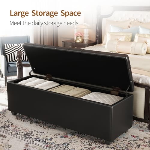 Black 38" Faux Leather Storage Ottoman Bench with Hinged Lid and Footrest (Black)