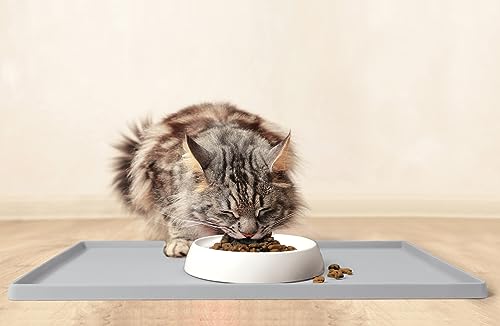 Premium Cat Food Mat (19"L x 11"W / Silver)