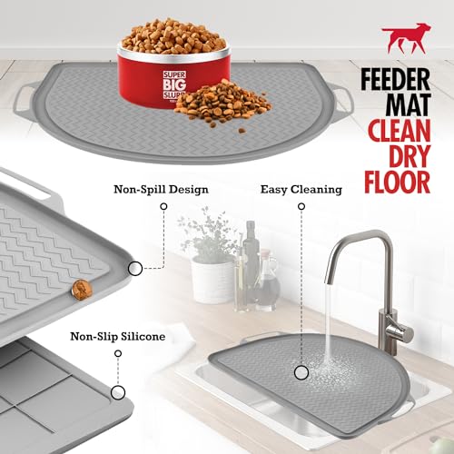 26x21 Large Waterproof Pet Feeding Mat (Gray / Semi Circle Large - 26" x 21")