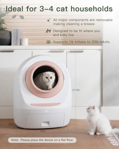 Casa Leo Automatic Self Cleaning Cat Litter Box Bundle with App Control (Pretty Pink)