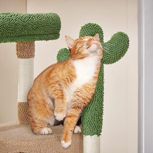 42in Brown Cactus Cat Tree Tower with Scratching Posts and Condo (Brown/Green)