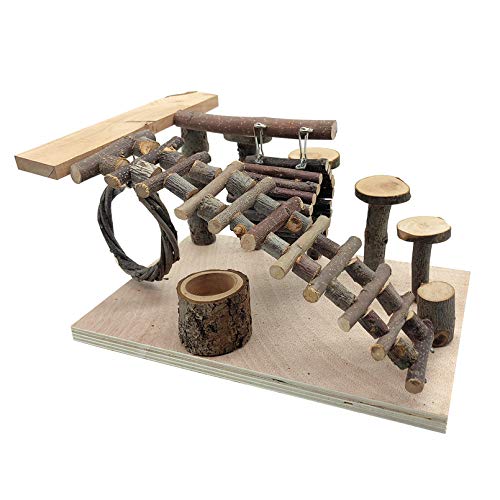 Wooden Hamster Playground Platform (Swinging wooden rings and wooden Bridges)