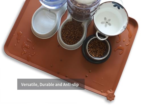 X Large Silicone Pet Food Mats (28"L x 20"W / Caramel)