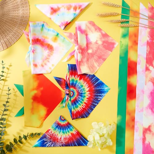 100 Pcs Tie Dye Dog Bandanas Bulk (Tie-dye / 25.6 x 17.7 x 17.7 Inch)