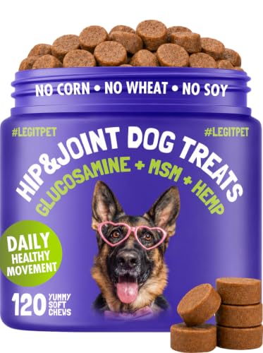 Hemp Hip & Joint Supplement for Dogs Soft Chews Made in USA Functional Glucosamine for Dogs Chondroitin MSM Turmeric Hemp Seed Oil Natural Pain Relief Mobility Advanced Joint 120 Treats (Hip&Joint / 120)