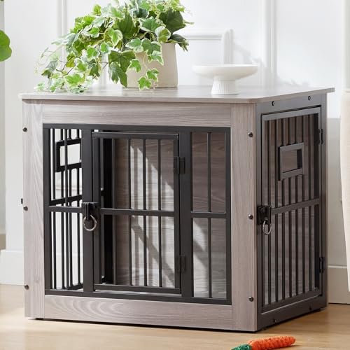 27 Inch Heavy Duty Dog Crate Furniture for Puppy (Rustic Grey / 27.2"L x 20.1"W x 23.6"H)