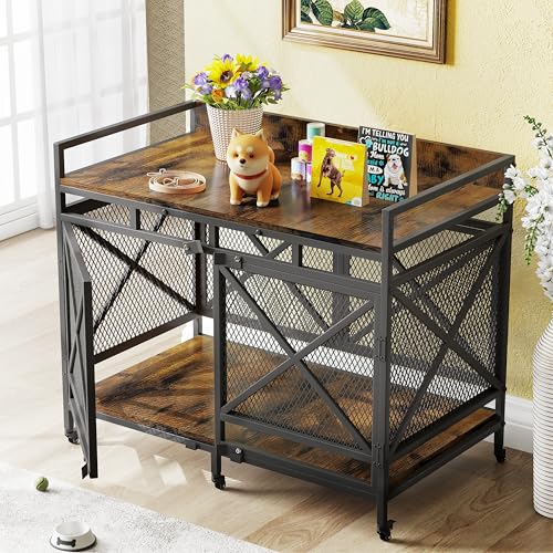 48" Dog Crate with Wheels (Brown / 36.0"L x 27.5"W x 47.2"H)