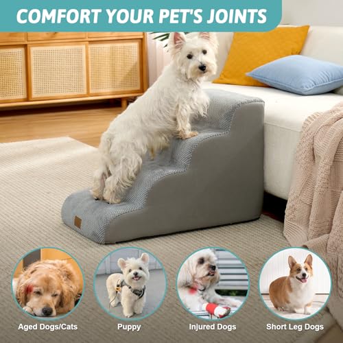 Wide Dog Stairs for Small Dog 19.7" H (Grey / Wide:17.7"x28"x19.7")