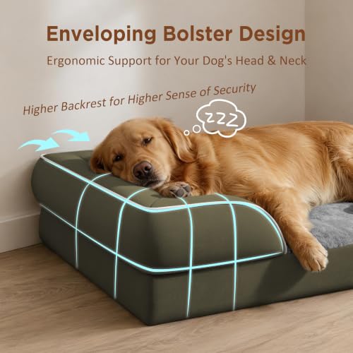 Waterproof Orthopedic Dog Beds for Large Sized Dog (38.0"L x 25.0"W x 7.0"Th / Dark Green)