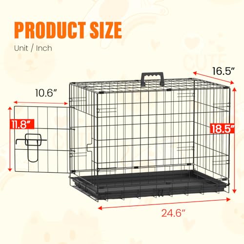 Dog Crate for Small Dogs 24 Inch Folding Kennel Metal Pet Cage Black (Black / 24.0"L x 16.0"W x 18.0"H)