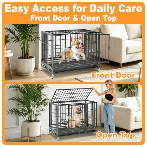 37" Three Tier Heavy Duty Stackable Dog Crate with Wheels (37.0"L - 3 Tiers - 1P)