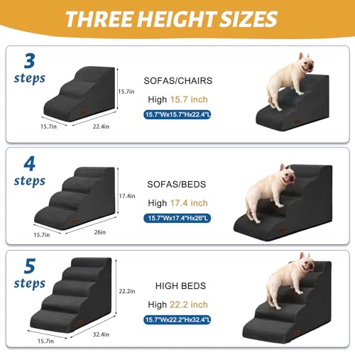 Dog Stairs for Small Dogs and Cats (Black / Standard 3-Step 15.7"H)
