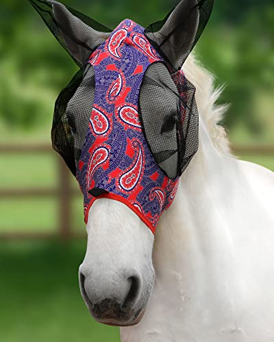 Super Comfort Stretchy Fly Mask Large Eye Space with UV Protection Soft on Skin with Breathability Orange Paisley M Cob (Cob (Medium) / Orange Paisley)
