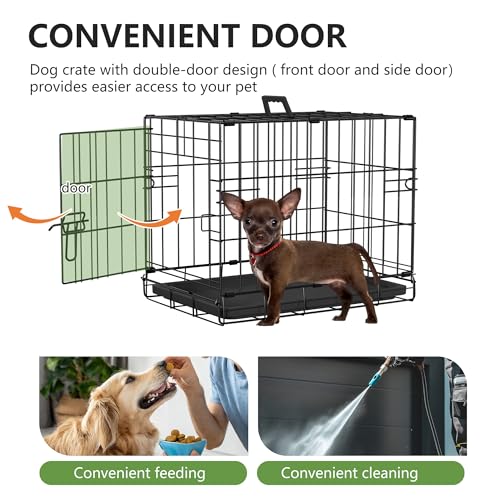 18" Foldable Metal Dog Crate (Dark Black)