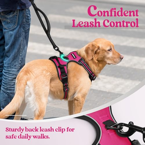 Dog Harness No Pull for Large Dogs with 2 Leash Clips (X-Large / Hot Pink)