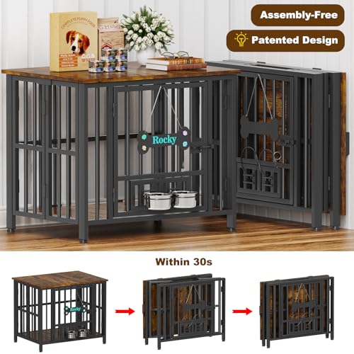 31" Dog Crate Furniture Foldable (Rustic Brown / 31.5"L x 23.6"W x 26.6"H)