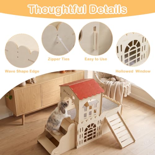 Wooden Rabbit House with 2 Scratch Mats