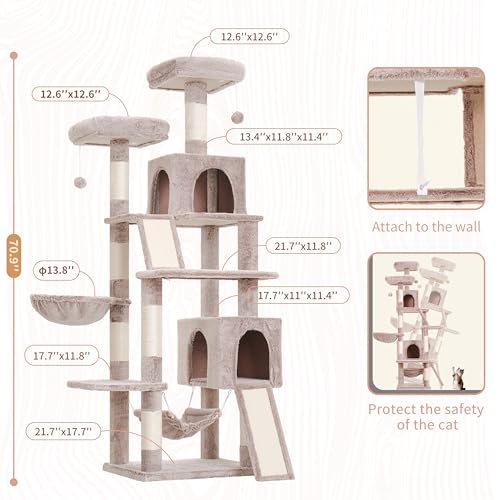 Cat Tree 71'' Tower for Large Cat with Scratching Post (71 inches / Muchroom)