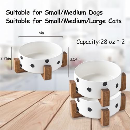 Ceramic Dog Bowl Set with Stand (Black Dot / Medium Size Dog Bowls 850ML*2)