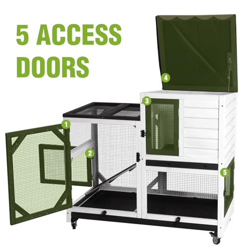 Wooden 2 Story Rabbit Hutch Indoor Outdoor (Black&White / 39.3"L x 22.0"W x 36.8"H)