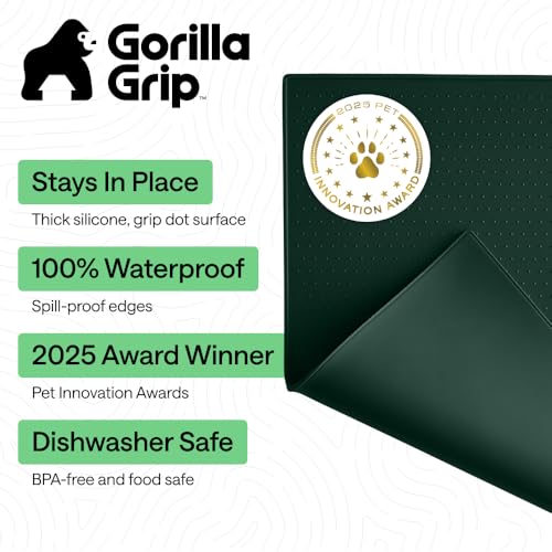 Dog Food Mat 100% Waterproof Silicone (Hunter Green / 26"l X 17"w)