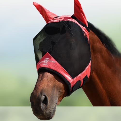 Horse Fly Mask with Ears (Coral Orange / X-Large (Warmblood))