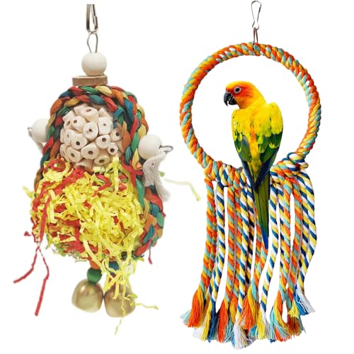 Wooden Bird Swing Toy with Rope Perch (colorful)