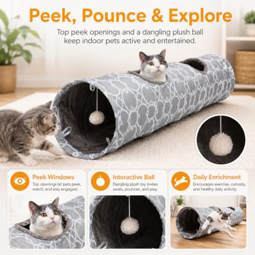 Geometric Straight Cat Tunnel with Plush Inside (Large Straight Tunnel)