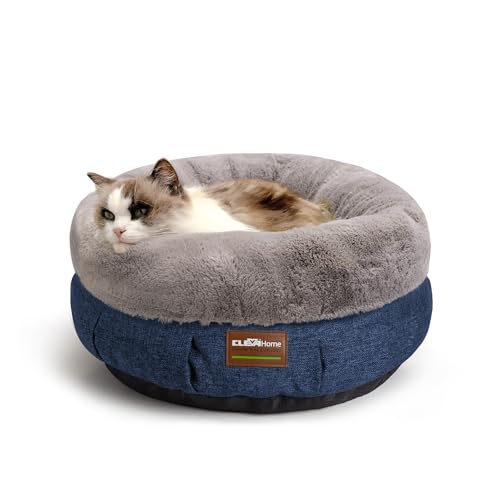 Home Calming Soft Plush Donut Cat Bed (Denim Grey / 20"L x 20"W x 8"Th)
