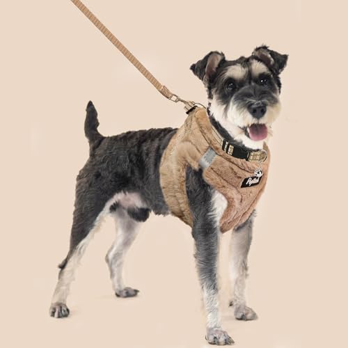 Dog Harness Collar and Leash Set No Pull for Small Medium Sized (Plush Khaki / S (CHEST 14.5"-16"))