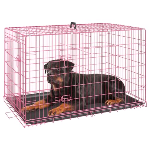 42" Foldable Metal Dog Crate (Pink)