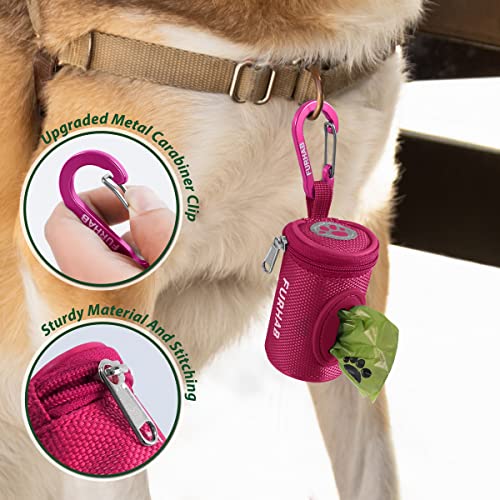 Dog Poop Bag Holder for Leash with Carabiner Clip Soft Fabric (Rose Red)