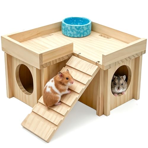Wooden Hamster Hideout House with Platform