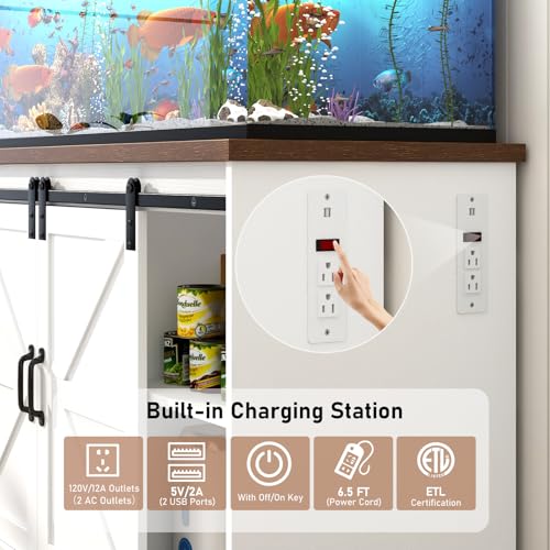Farmhouse 75 120 Gallon Fish Tank Stand with Power Outlet (White / 75-120 Gallon)