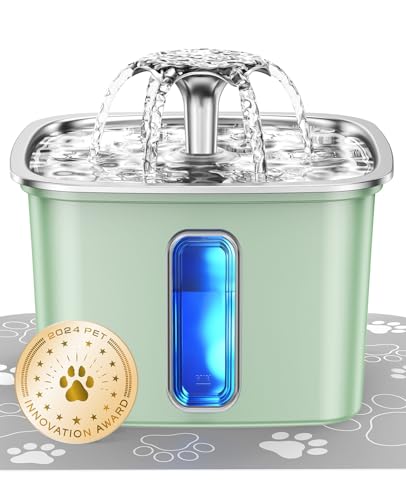 Innovation Award Winner Stainless Steel Cat Water Fountain (Mint Green / 108oz (Cats & Small Dogs))