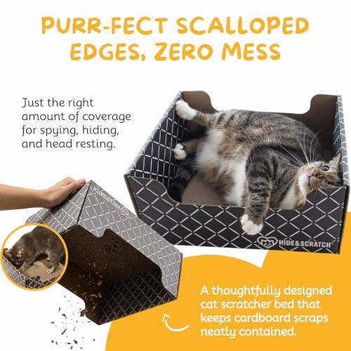 Cardboard Cat Scratcher Box & Bed Dark Grey Diamond Pad (Dark Grey Diamond)