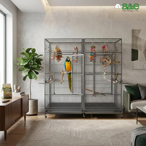 A&E Cage Co 8040FL Double Macaw Cage with Divider (Black)