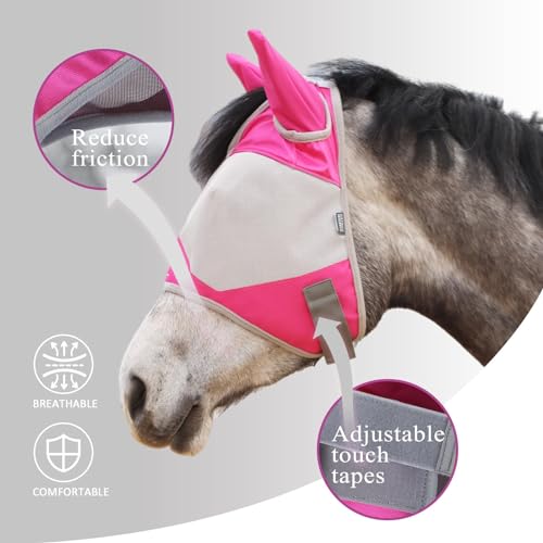 Half Face Horse Fly Mask UV Protection and Breathable for Equine Use Comfortable Magenta XS (Magenta-Grey / X-Small (Weanling))