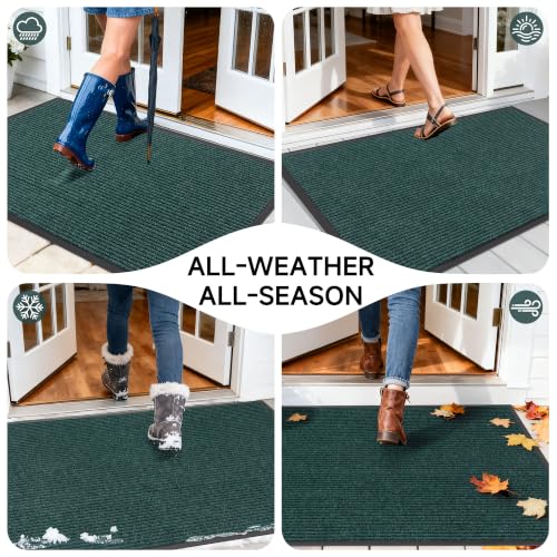 Front Door Mat (3' x 4' (Rectangular) / Green Striped)