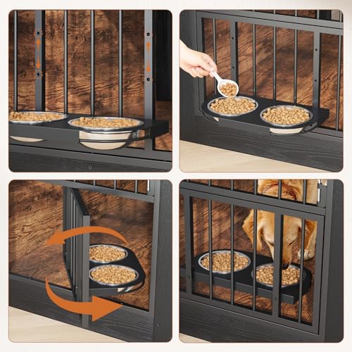 46" Dog Crate Furniture with Rotating Tray for Large Dogs Up to 55 lbs (Black / America Large)