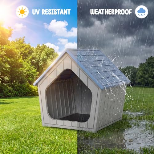 Indoor Outdoor Small Dog House Weatherproof for Small Dogs Sturdy Pet House for Indoor Living Room & Outdoor Patio (Light Blue / 24"L×23"W×23"H)