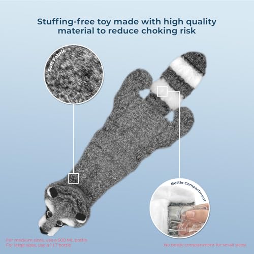 2-in-1 Stuffless Squeaky Dog Toy - Raccoon, Large (Grey/Raccoon / Large)