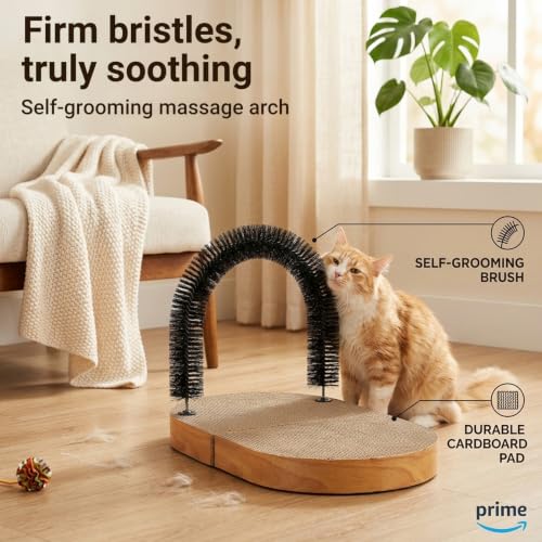 Cat Arch Brush Self Grooming Massager Hair Cleaner Toy with Scratching Pad (Tan Scratcher)